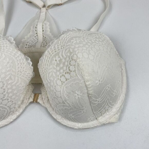 Auden Womens Demi Coverage Lightly Lined Racerback Bra 34DD White Lace - Picture 3 of 7